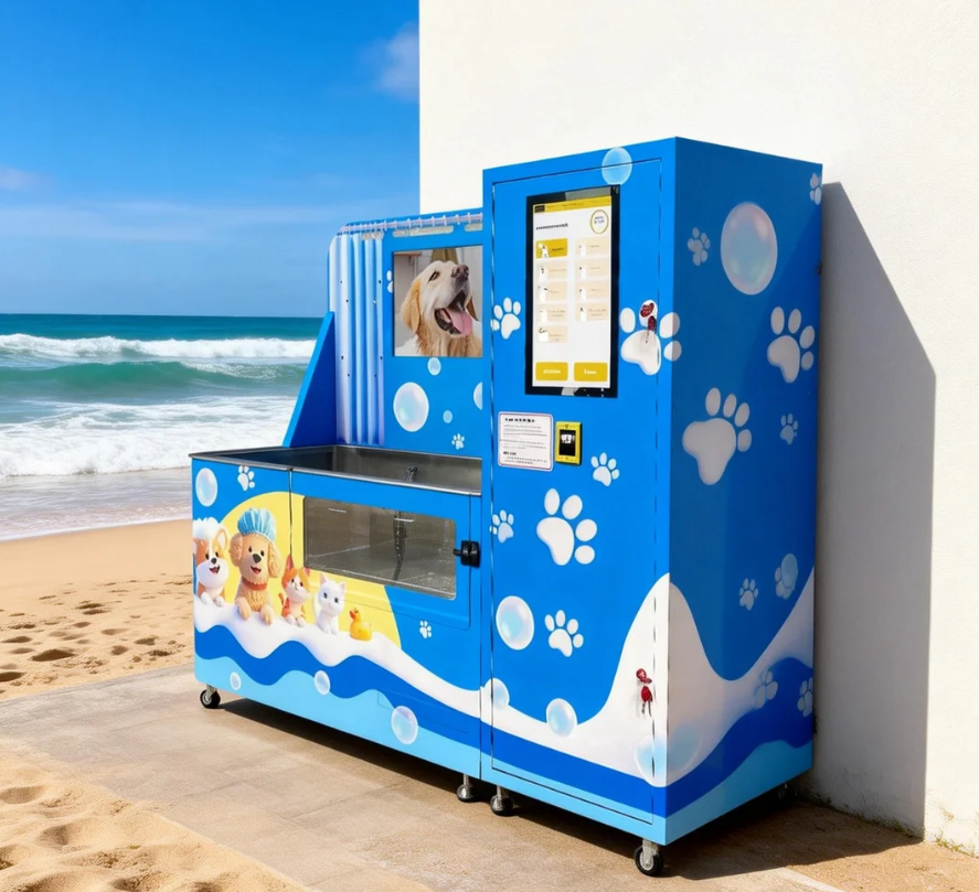Self-Service Dog Wash Machine in the Beach